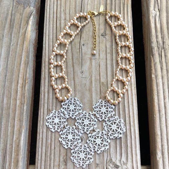 Anthropologie Jewelry - Lenora Dame Retired RARE Faux Pearl Lace Choker! EUC